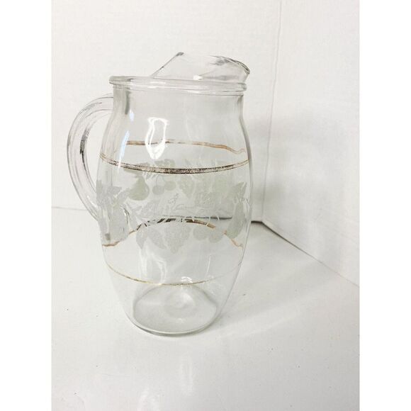 VINTAGE FRUIT EMBOSSED GOLD TRIM JUICE PITCHER AND GLASS SET - Picture 4 of 6